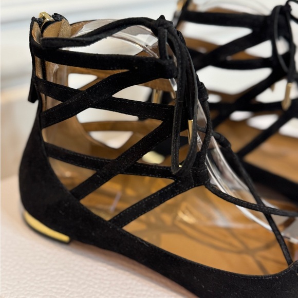 PERFECT FALL BALLET FLATS! Elegant Black Suede Lace Up Aquzzurra Flats - Picture 6 of 10